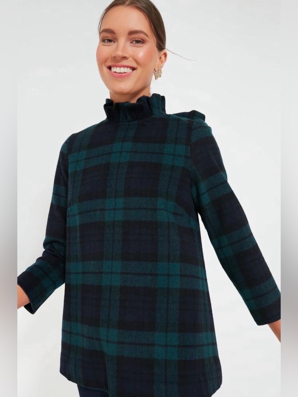 Tuckernuck Blackwatch Plaid Faye Blouse Mod Ruffle Collar, Size XS